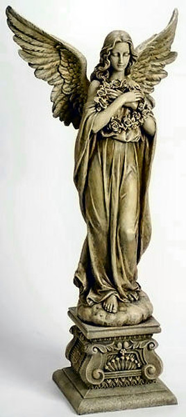 Angel Holding Wreath Sculpture Memorial Roses Flower Blessed Art